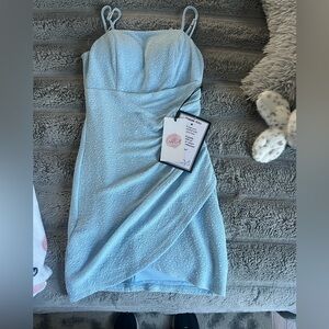 Crystal Doll Light Blue Textured Mini Dress